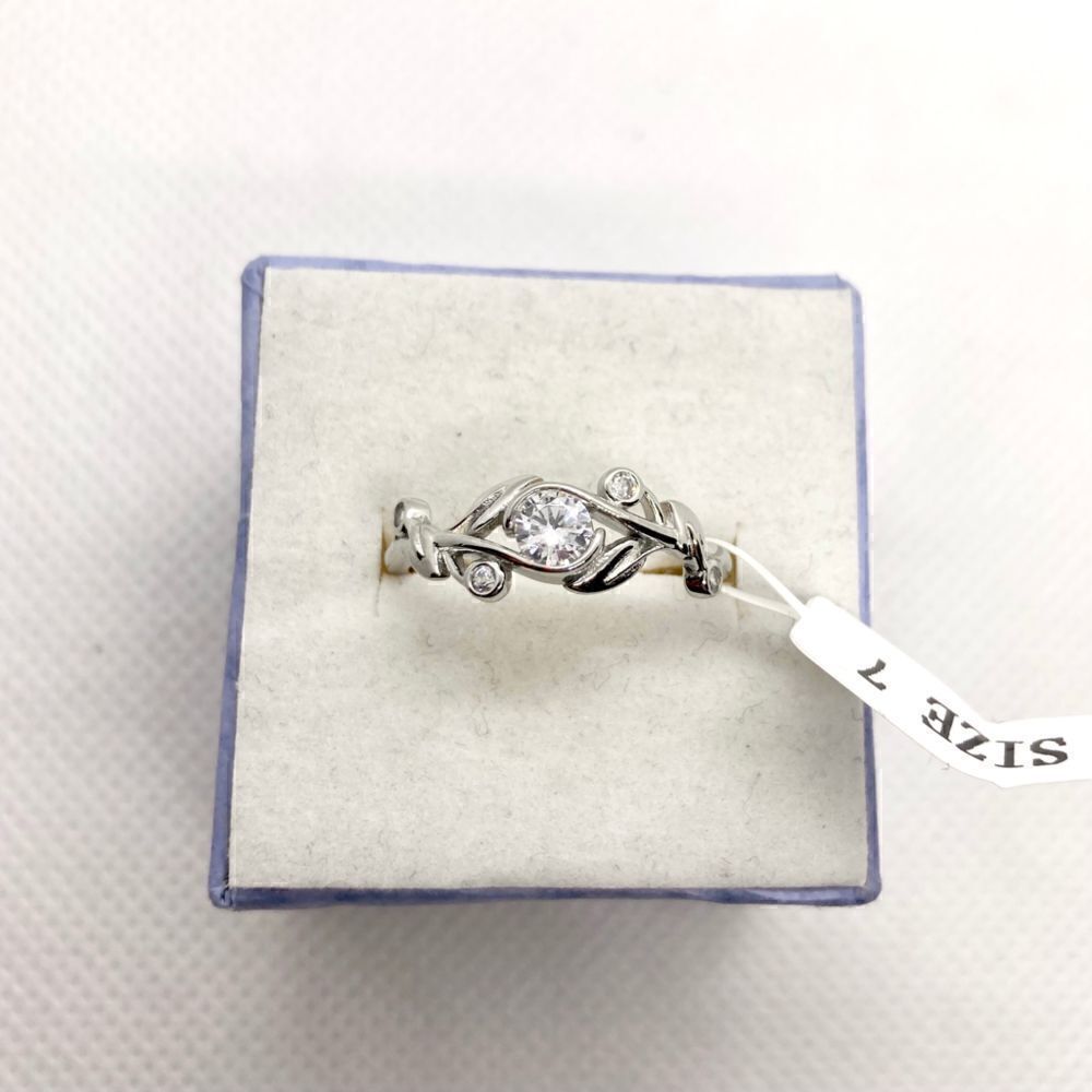 Sterling Silver Round CZ Floral Ring Size 7 - Picture 2 of 12